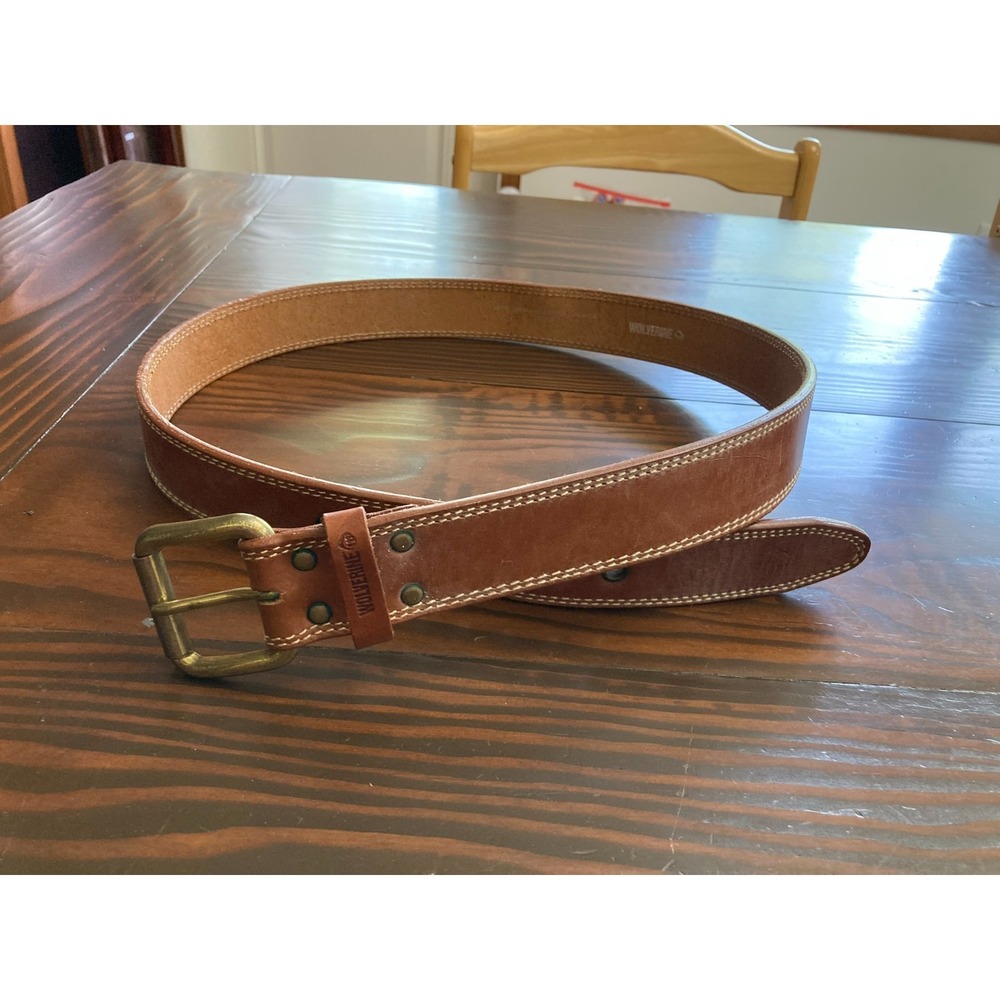 Wolverine Brown Genuine Leather Belt Double Stitched Size 40 / 100 7639-024